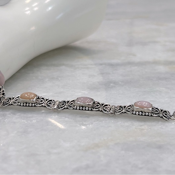 Peruvian Pink Opal Sterling Silver Toggle Clasp Bracelet - Picture 9 of 13